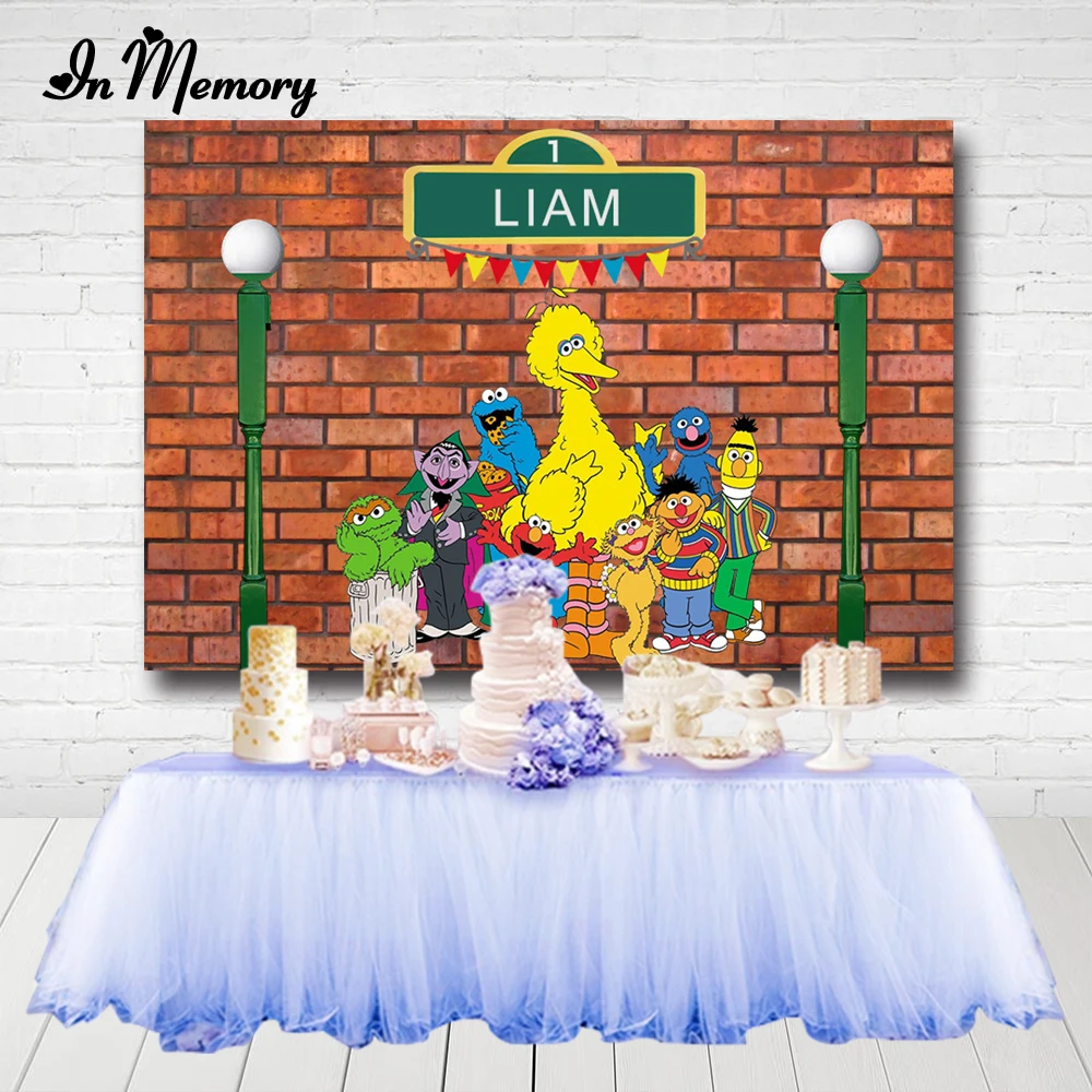 Фотофоны InMemory Elmo World с изображением кирпичной стены и Улица Сезам фоны для