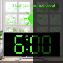 Часы зеркальные изогнутые с регулируемой яркостью, LED экран 7 дюймов, цифровой будильник, домашний декор, настольные часы с большим количеством Часы зеркальные изогнутые с регулируемой яркостью, LED экран 7 дюймов, цифровой будильник, домашний декор, настольные часы с большим количеством