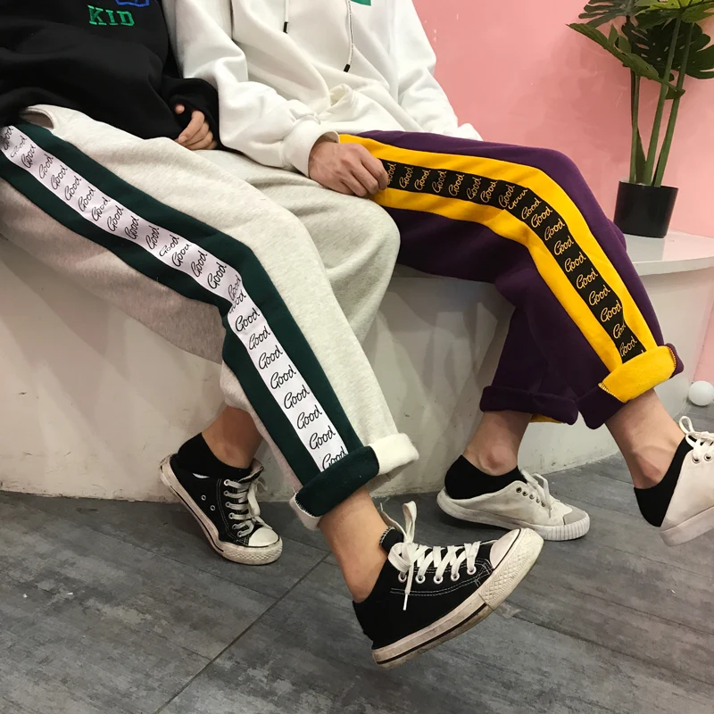 Neploe Harajuku, уличная одежда, Ретро стиль, длинные штаны, контрастные по бокам, цветные, с буквами, брюки для отдыха, для женщин и мужчин, флисовые прямые штаны, 55609