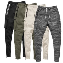Мужские штаны для фитнеса, тренировок, бега, мульти-карман на молнии, карго, для тренировки, спортивные брюки, хлопок, Мужские штаны для спортзала, бега, тактические, боевые
