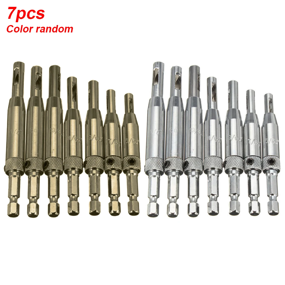 

7Pcs Hardware Woodworking Self Centering 1/4" Hex Shank Door Cabinet HSS Drill Bit Hole Guides Hinge