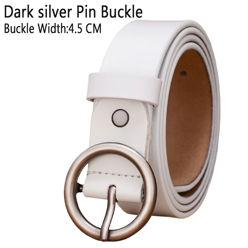 White Silver buckle Модный ремень с круглым кольцом и пряжкой, женские ремни из натуральной кожи для женщин, качественный ремень из коровьей кожи, женский пояс для джинсов, ширина 2,8 см - Цвет: White Silver buckle