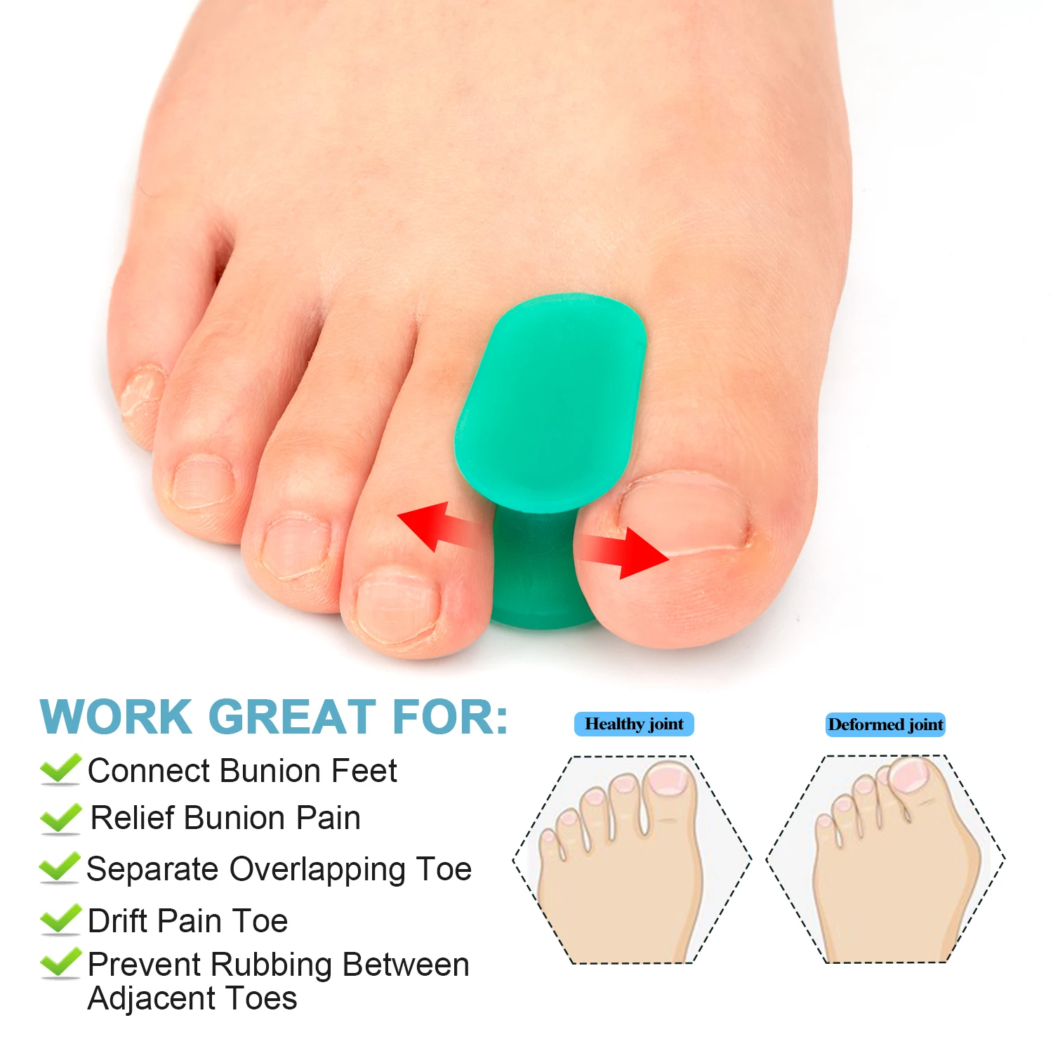 2Pcs Gel Toe Separator Foot Care Tool Silicone Big Toe Bunion Straightener Valgus Hallux Bunion Protector Corrector Alignment toe separator bunion corrector