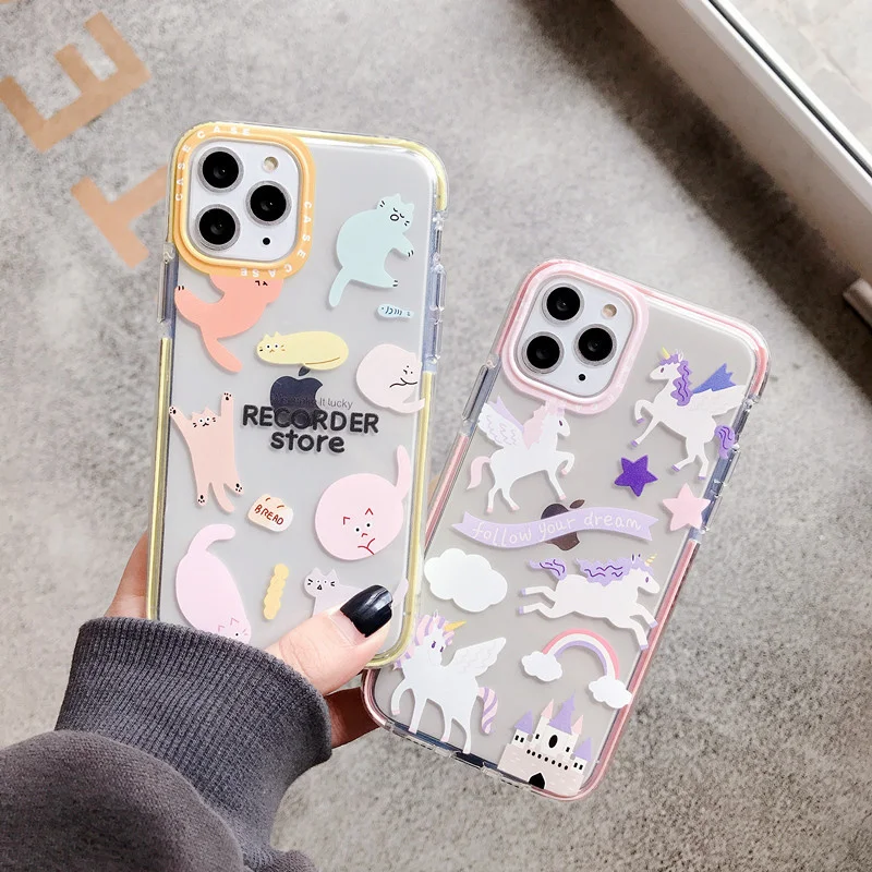 Чехол для телефона с мультипликационным единорогом котом iPhone 11 Pro XS MAX XR SE 7 8 Plus