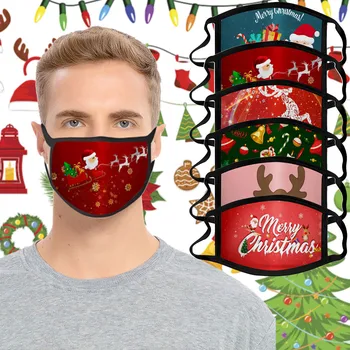 

1pc Masks Reusable Washable Christmas Adult Unisex Cartoon Printed Adjustable Breathable Party Face Mask Dustproof Masque Маска
