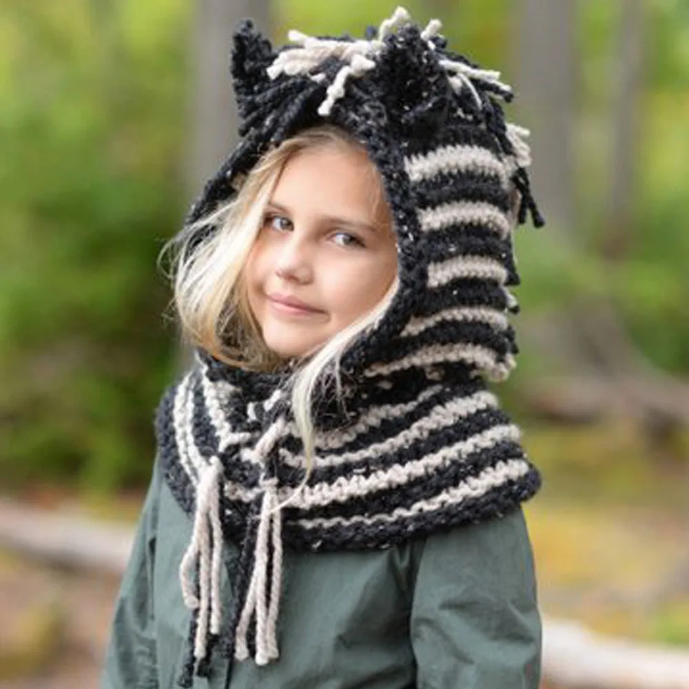Зимняя детская теплая Милая шапка Сова вязаный капюшон шарф шапочки для перчатки Осень-Зима для детей ясельного возраста