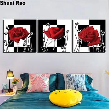 

5D DIY Diamond Embroidery Roses Black Flower Cross Stitch Diamond Painting 3 Piece Set Rhinestone Art Halloween Home Decor Gift
