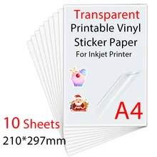 10Sheets Transparent Vinyl Sticker A4 210*297mm Printable Sticker Paper For Inkjet Printer Waterproof self adhesive Clear Paper