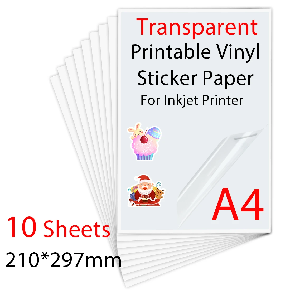 Papier A4 autocollant Transparent en vinyle imprimable, 10 feuilles,  210x297mm, étanche, pour imprimante à jet d'encre | AliExpress