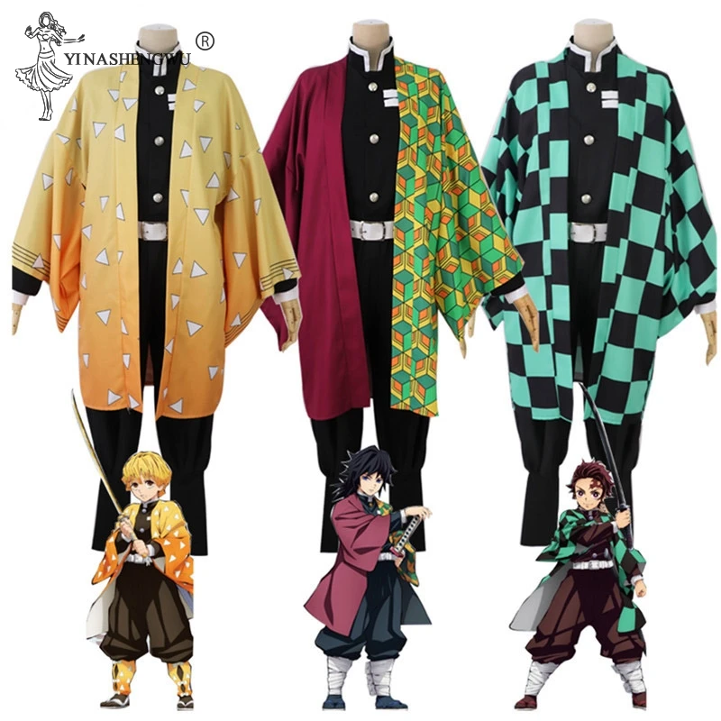 Аниме Demon Slayer костюм для косплея Kimetsu no Yaiba Kamado Tanjirou Nezuko Agatsuma Zenitsu унисекс|Костюмы