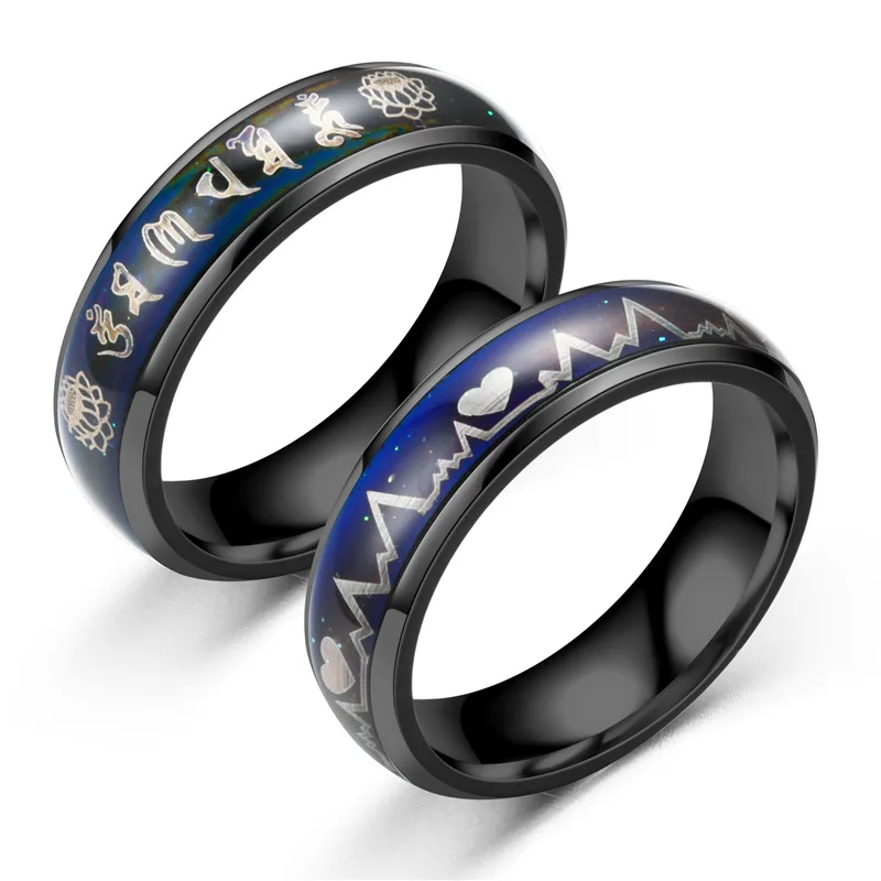 

Fashion six words zhenyan discoloration ring titanium steel mood change color temperature feel heartbeat ecg mood ring wholesale
