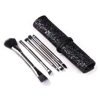 

5 Pcs/Set Double Head Makeup Brushes With Sequins Portable Bag Powder Foundation Eyeshadow Lip Eyebrow Professional Beauty Brush