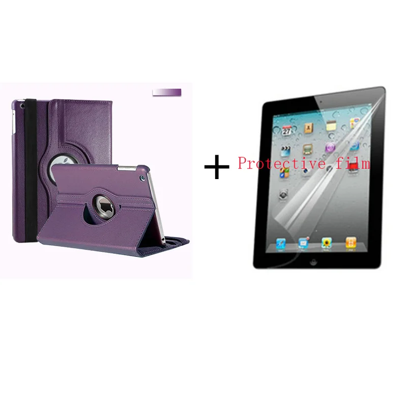 purple and film Чехол для iPad mini 1 mini 2 mini 3, вращающийся на 360 градусов, с откидной подставкой, A1432 A1454, защитный чехол 7,9 дюйма для iPad mini 1 2 3, умный чехол+ пленка - Цвет: purple and film
