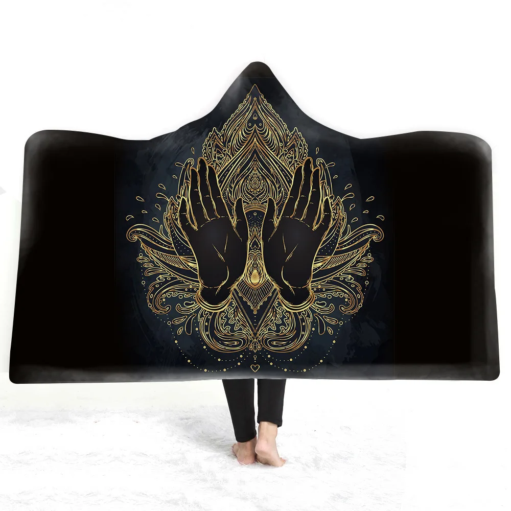 

Mandala Buddha Hooded Blanket 3D Printed Plush For Adults Childs Sherpa Fleece Hoodie Blanket Microfiber Throw Blanket For Home