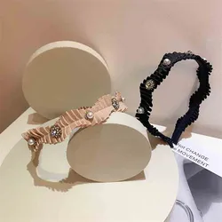 Retro Temperament Hair Accessories Pearl Rhinestones Headband Korean Version Wavy Lace Hair Band