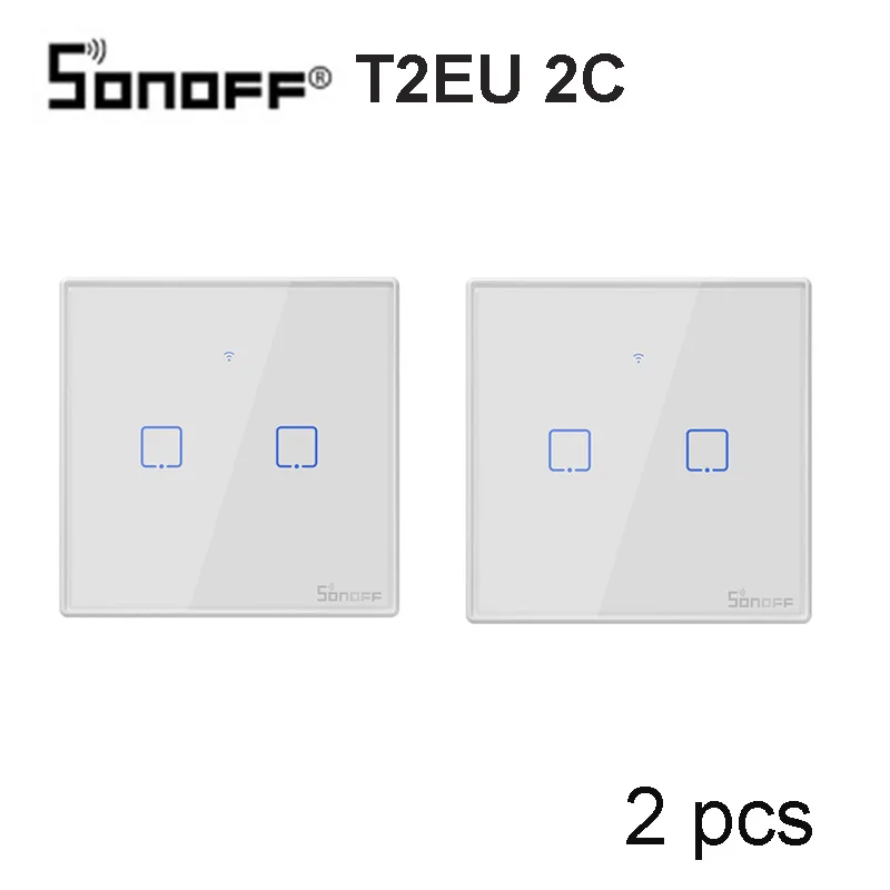 Sonoff T1 ЕС Smart Wi-Fi стены сенсорный выключатель света 1 Gang 2-местная Wifi/RF 433/APP дистанционного контроллер для умного дома работать с Alexa - Комплект: T2EU- 2C-2 pcs