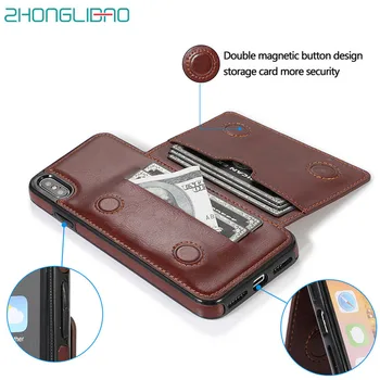 

Case for Iphone Xr Xs Max 7 8 6 6s X Plus 5 5s Se Credit Card Holder Wallet Luxury Leather Kickstand Shockproof Protective Cover