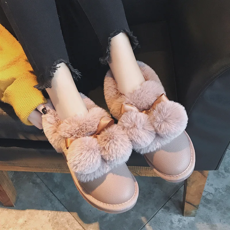 

Boots Women's 2019 Winter Warm Furry Ball Snow Boots Cotton-padded Shoes Versatile plus Velvet New Style Modern And Trendy/women
