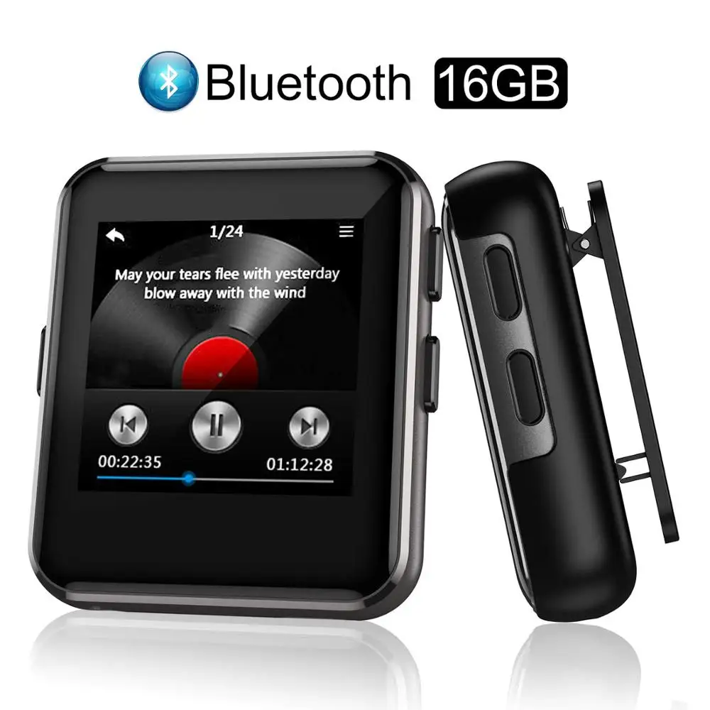 

MP4 Player with Bluetooth Portable HiFi Lossless Sound Music Player Touch Screen with FM Radio, Back Clip, Watchband Included