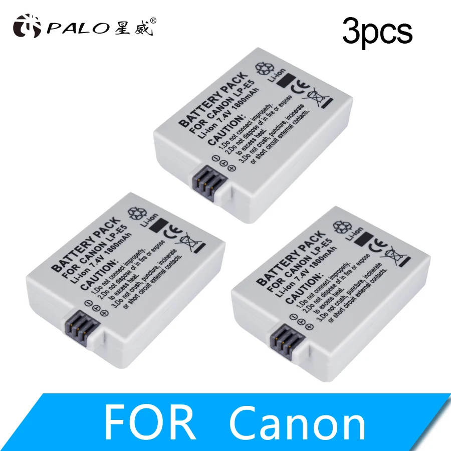 PALO 7,4 V 1800mAh LP-E5 LP E5 LPE5 Цифровая камера Литий-ионная батарея для Canon Eos 450D 500D 1000D Kiss X3 Kiss F Rebel Xsi - Цвет: 3PCS