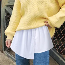 2021 novo estilo das mulheres camisas falsas hem underskirts cintura alta elástica dividir metade desliza saias hoodies suéteres extensor hemline