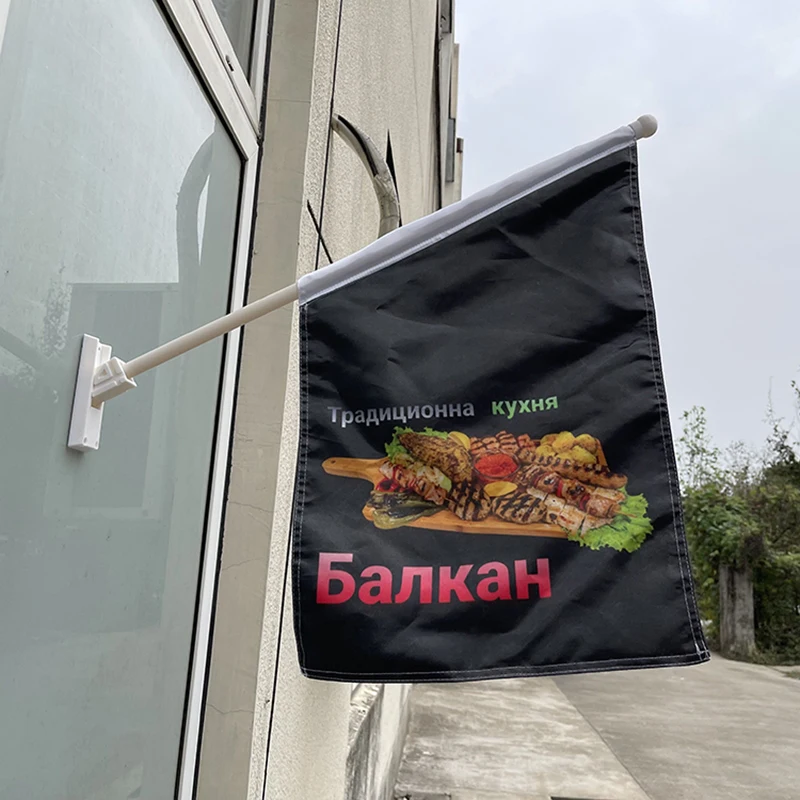 Business Flags Promotional Hanger Signs Wall Mounted Flag Kit Shop Glass Window Advertising Flags With Pole And Bracket flag pole attachments custom printed flag