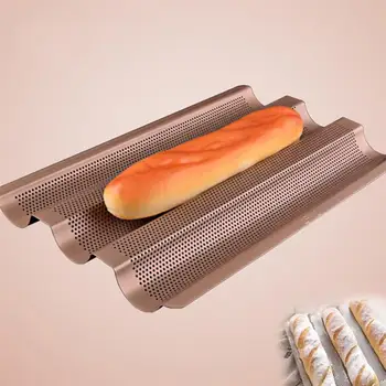 

1Pc Baguette Mold Baking Tray Simple Nonstick Useful Durable Three-Slot Mould Baking Pan for Cook Bakery Home Baking Tool
