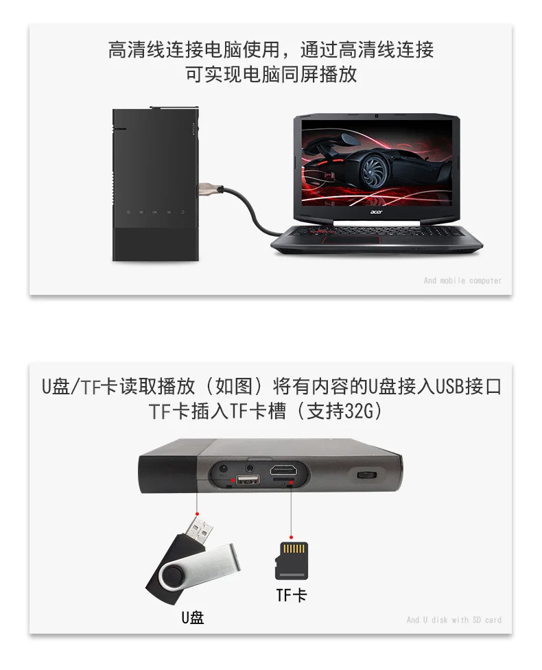 New Style S1 Household Micro Projector Mobile Phone Cable Directly Connected DLP Mini High-definition 1080p Hand-Held Projector