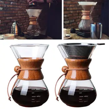 

Hand Coffee Maker Reusable Stainless Steel Permanent Filter Manual Coffee Dripper With Real Wooden Sleeve