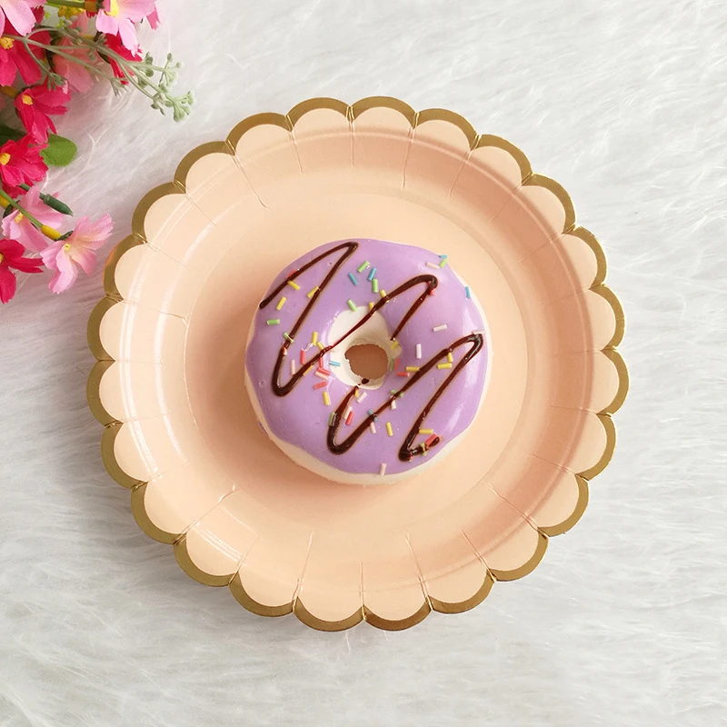 Посуда бумажные тарелки конфетного Цвета Одноразовая посуда для вечеринки одноразовая бумажная посуда для ужина торты свадебные принадлежности - Цвет: Pink