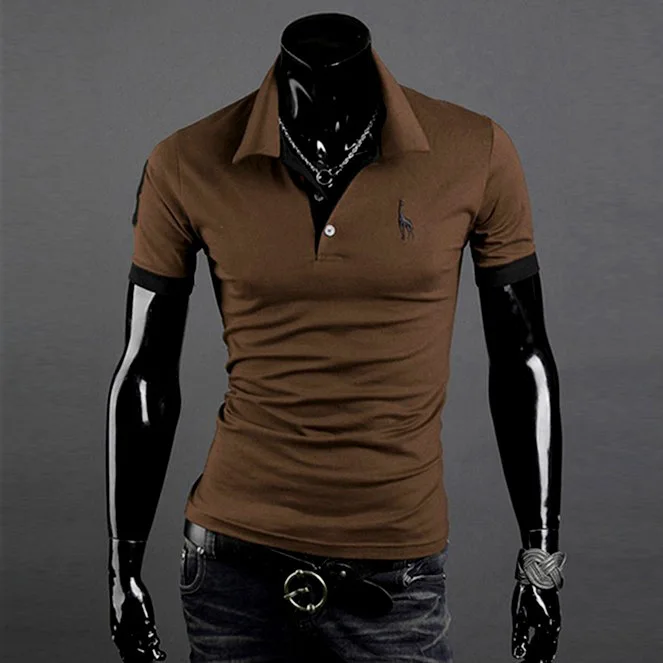 Мужская Однотонная рубашка поло с вышивкой оленя, деловая Повседневная Хлопковая мужская Тонкая рубашка поло с коротким рукавом, Размер 5XL