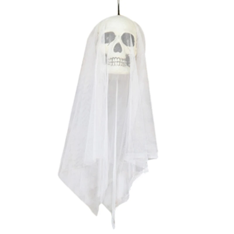 

Halloween Gauze Skull Skeleton Head Hanging Ghost Electric Voice Control Haunted House Escape Horror Props