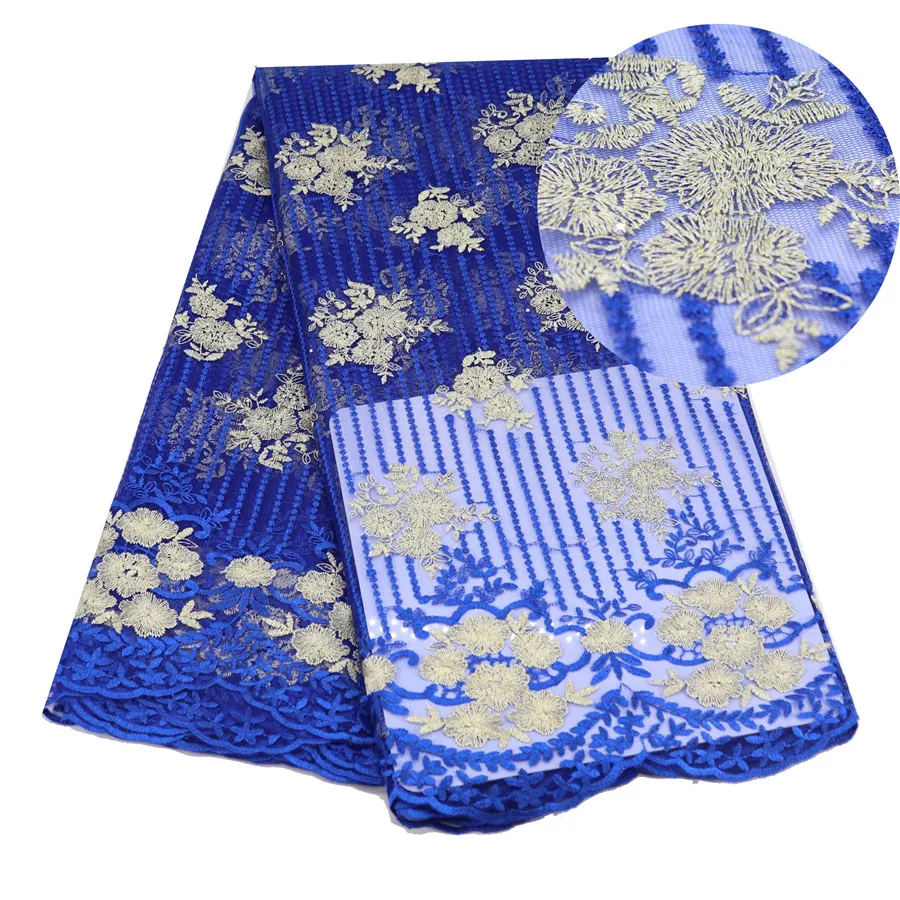 

Blue Color French Nigerian Lace Fabric High Quality Embroidered Tulle African Laces Fabric Wedding French Tulle Lace 5 Yards