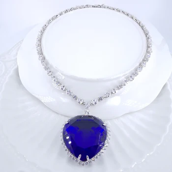 

2020 Hot sale New fashion luxury romantic blue heart CZ ZIRCON necklace wedding party birthday banquet jewelry free shipping!