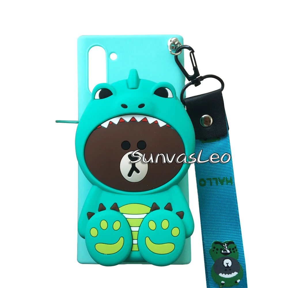 Dinosaur Bear 3D кошелек для samsung Galaxy Note 10/Note 10 Plus, мягкий силиконовый чехол с мультяшным животным, чехол-кошелек, задняя крышка для телефона, сумка-цепочка - Цвет: Dinosaur Bear