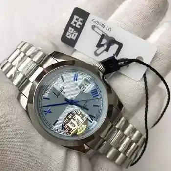 

Leisure Silver watch blue dial Men automatic mechanical sweeping movement luxury Watches black dial daydate AAA U1 factory