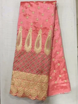 

Fashion peach Most popular design George lace fabric embroidered with sequins fabric African Lace Fabric silk for dress