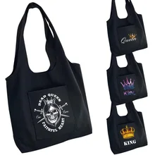 Shopping Bag Women's Canvas Bag Dead Queen Faithful Heart Printing Portable One-shoulder Shopper Tote Bag Side Pockets Handbags