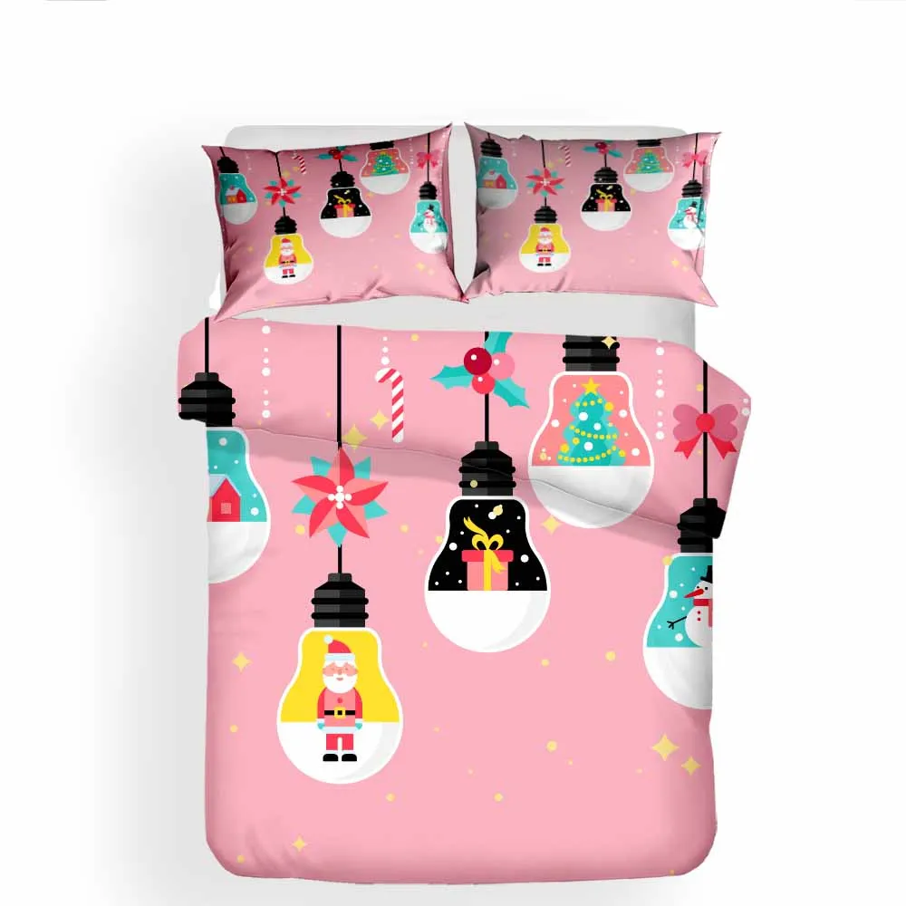 Merry Christmas розовый пододеяльник набор 100% постельное бельё из микроволокна Комплект постельного белья комплект одного двойного размера для