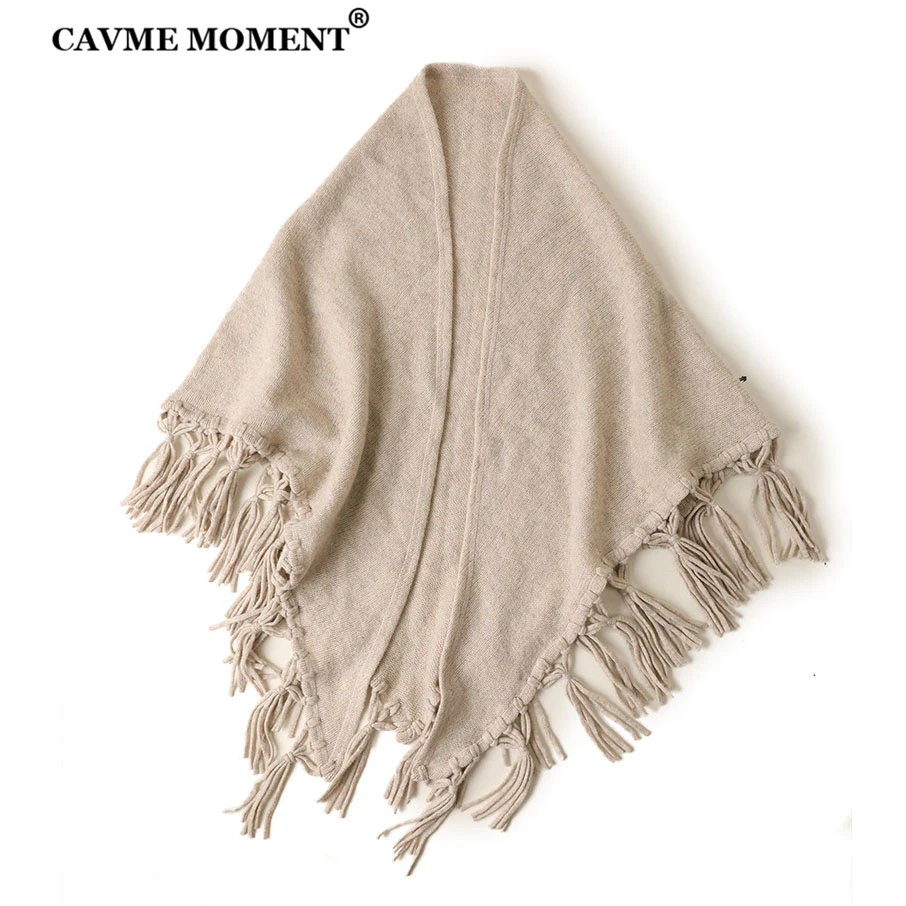

CAVME Wool Pashmina Triangle Scarf for Women Ladies Winter Shawls Solid Color Tassels Scarves 100% Wool