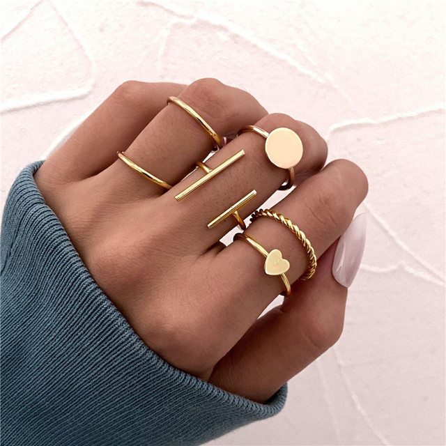 Color Hollowed Heart Shape Open Ring Set Design Cute Fashion Love Jewelry For Women Girl Gifts Adjustable Birthday Party