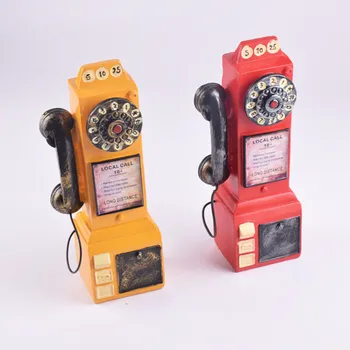 

[New] Vintage Sculpture Simulation telephone booth saving pot model Statue Art Carving Resin artware Figurine Home Decorations