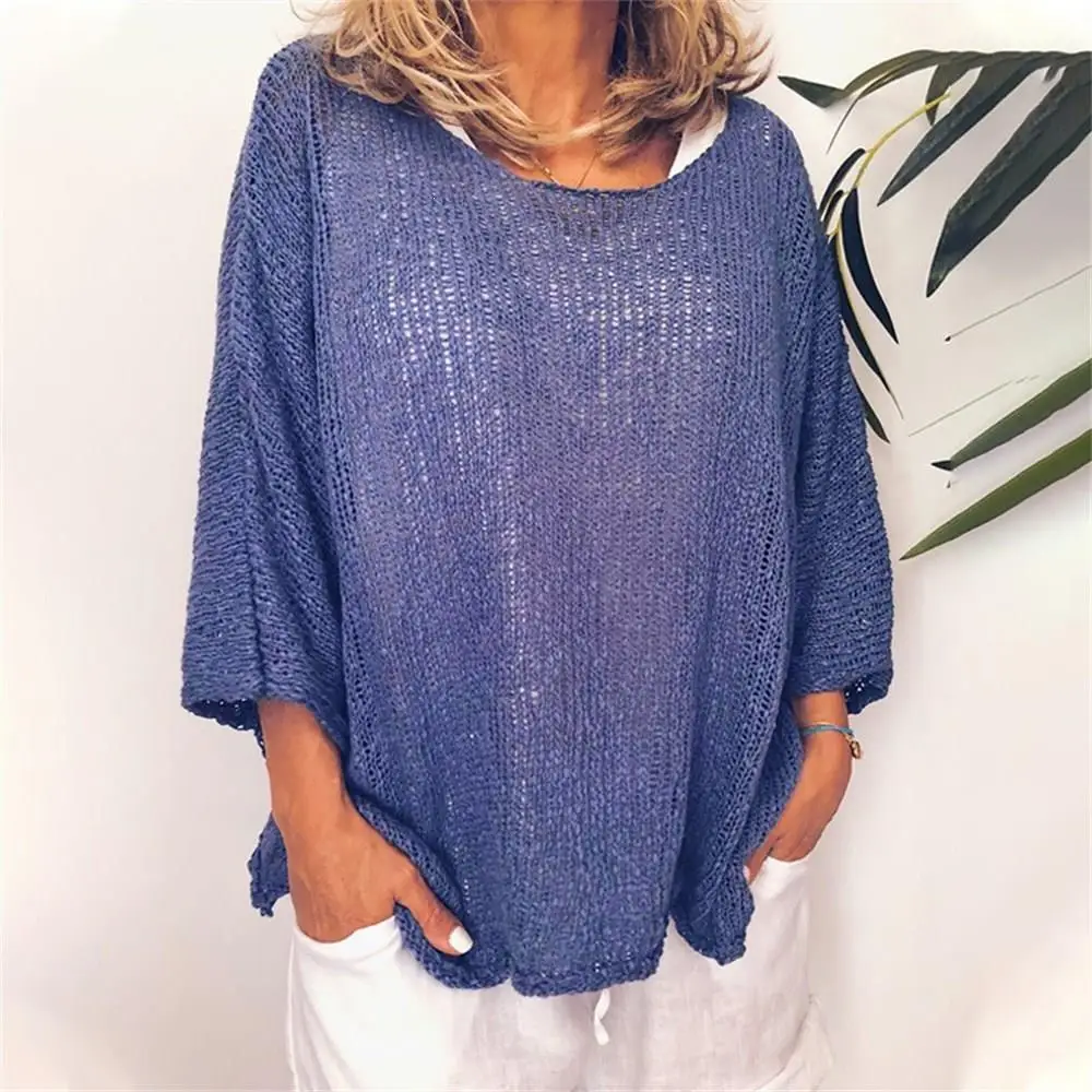 Модные осенние вязаные топы больших размеров с длинным рукавом для женщин 2019