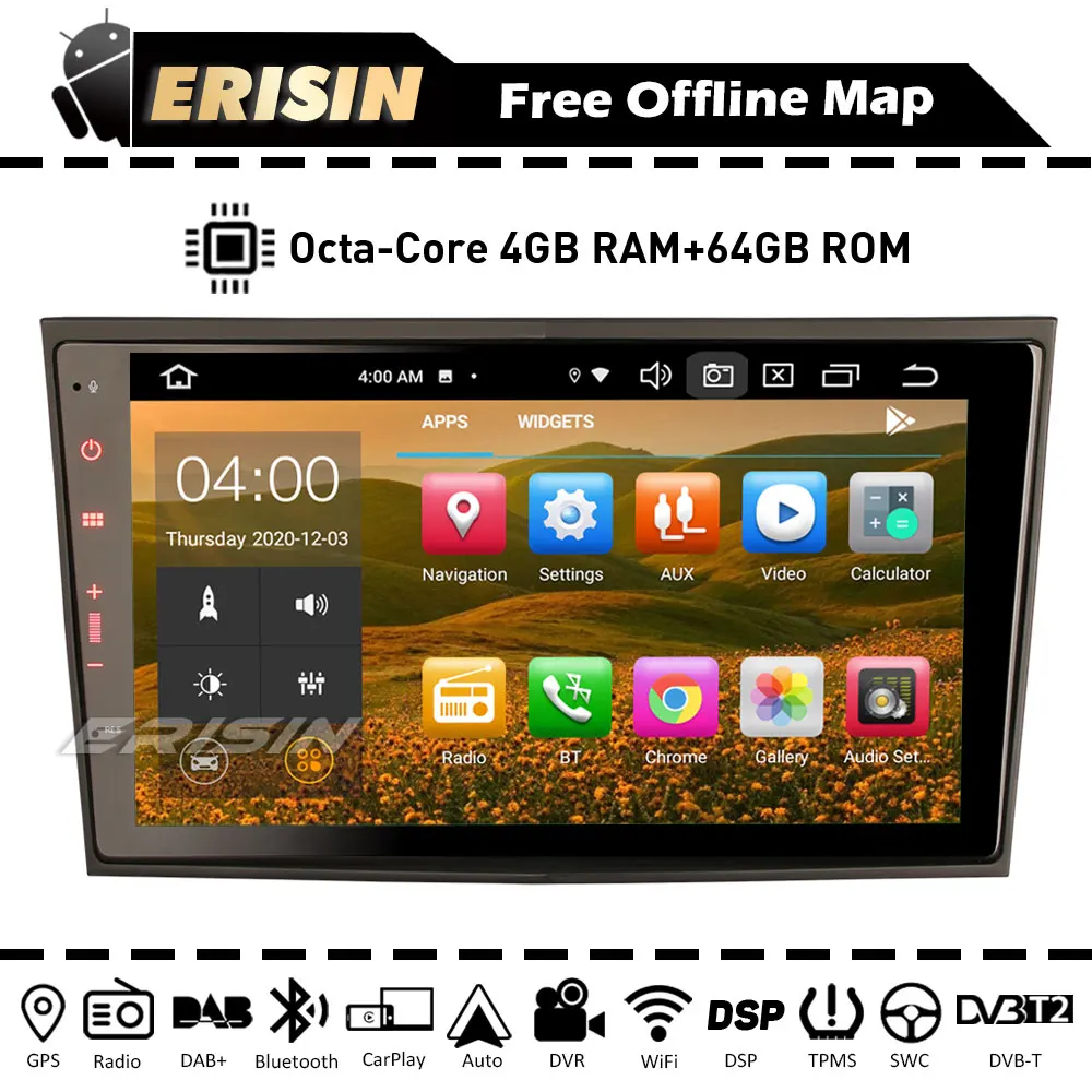 Erisin ES8106P 8 &quotAndroid Auto 10 0 CarPlay GPS Navi DSP DAB + FM BT OBD2 TPMS для Vauxhall Opel Vectra Corsa Meriva Tigra Zafira |