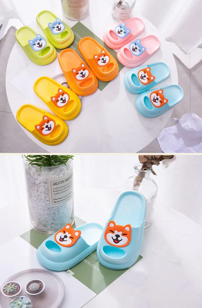 Cartoon Dog Kids Slippers Non-Slip Anti Collision Toe Cap Children Slippers Summer Comfort Soft Sole Boy Girl Shoes Home Shoes extra wide children's shoes