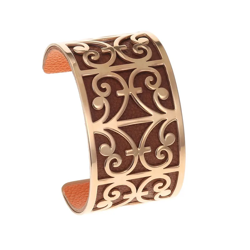004 Кремовые браслеты-манжеты для женщин Bijoux Yoiumit, браслеты из нержавеющей стали, сменные кожаные браслеты, модные ювелирные изделия - Окраска металла: 004