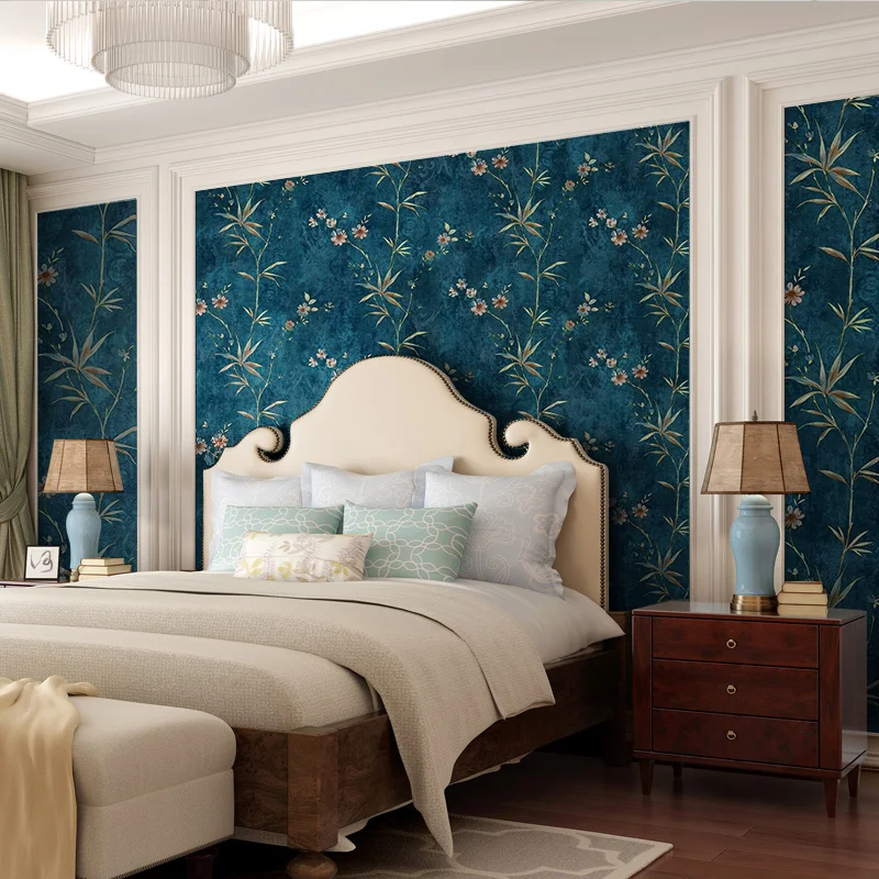 Американский деревенский винтажный цветок с вьющимся стеблем обои для стен Ретро Синие обои рулон для гостиной спальни стены papier peint