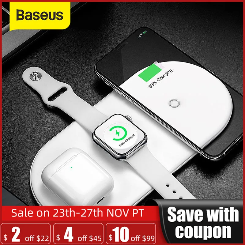 Baseus 3 in 1 Wireless Charger For iPhone 12 Samsung Fast Wireless Charging Pad For Apple Watch 5 4 3 For Airpods Chargepad|Wireless Chargers| -…