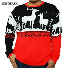 Популярный Рождественский мужской свитер, пуловер с длинным рукавом, свободный мужской свитер с круглым вырезом, Мужской Зимний пуловер, Рождественский свитер с оленем для мужчин