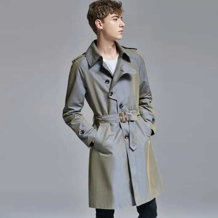 Mens Single-breasted trench coats man Medium length coat men casual clothes slim fit overcoat long sleeve new designer